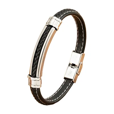 Bracciale in Pelle Intrecciata con Chiusura in Acciaio Inox 316L
