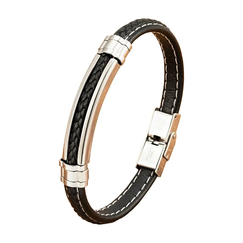 Braided Leather Bracelet with 316L Stainless Steel Clasp