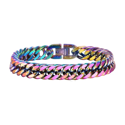 Regenbogen Cuban Link Armband, 316L Edelstahl