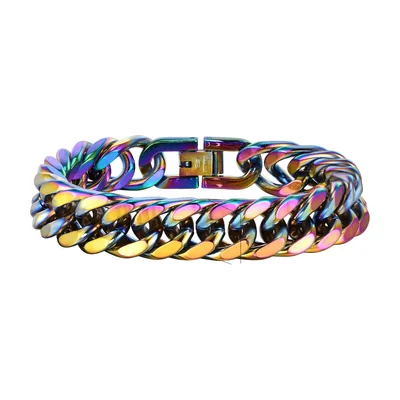 Regenbogen Cuban Curb Chain Armband, 316L Edelstahl