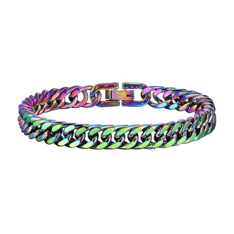 Bracelet Maille Cubaine Arc-en-ciel, Acier Inoxydable
