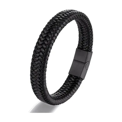 Braided Leather Bracelet with Magnetic Clasp, Stainless Steel
