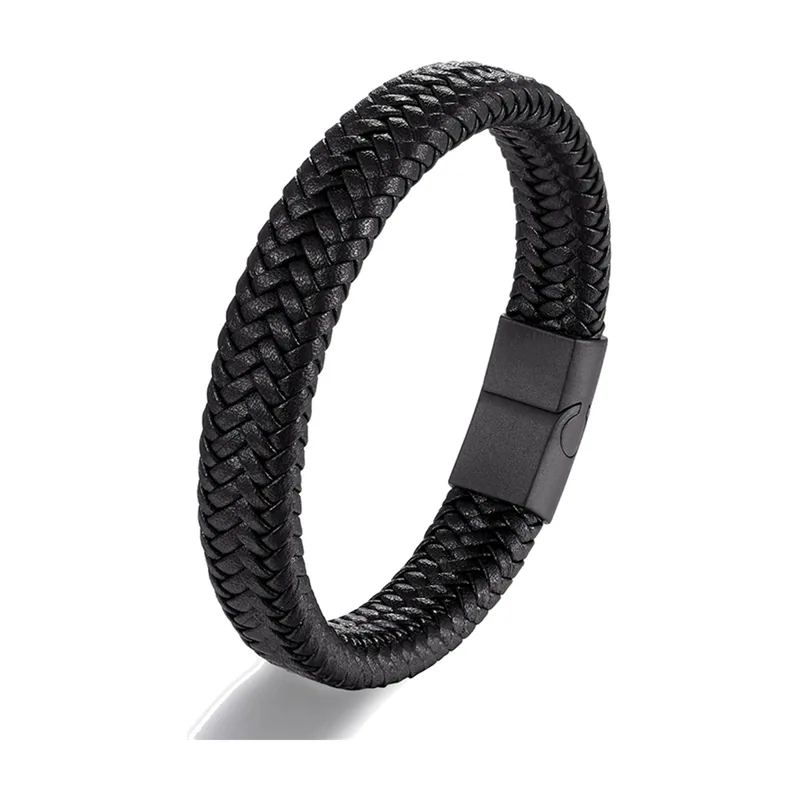 Geflochtenes Lederarmband mit Magnetverschluss, Edelstahl