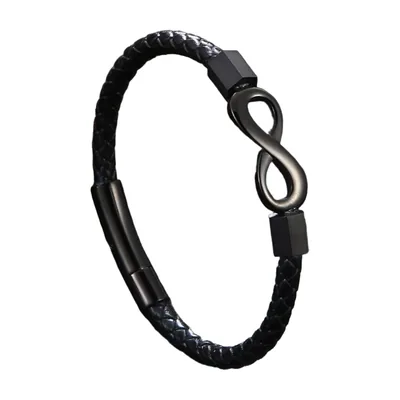 Braided Leather Bracelet with Infinity Symbol, 316L Stainless Steel