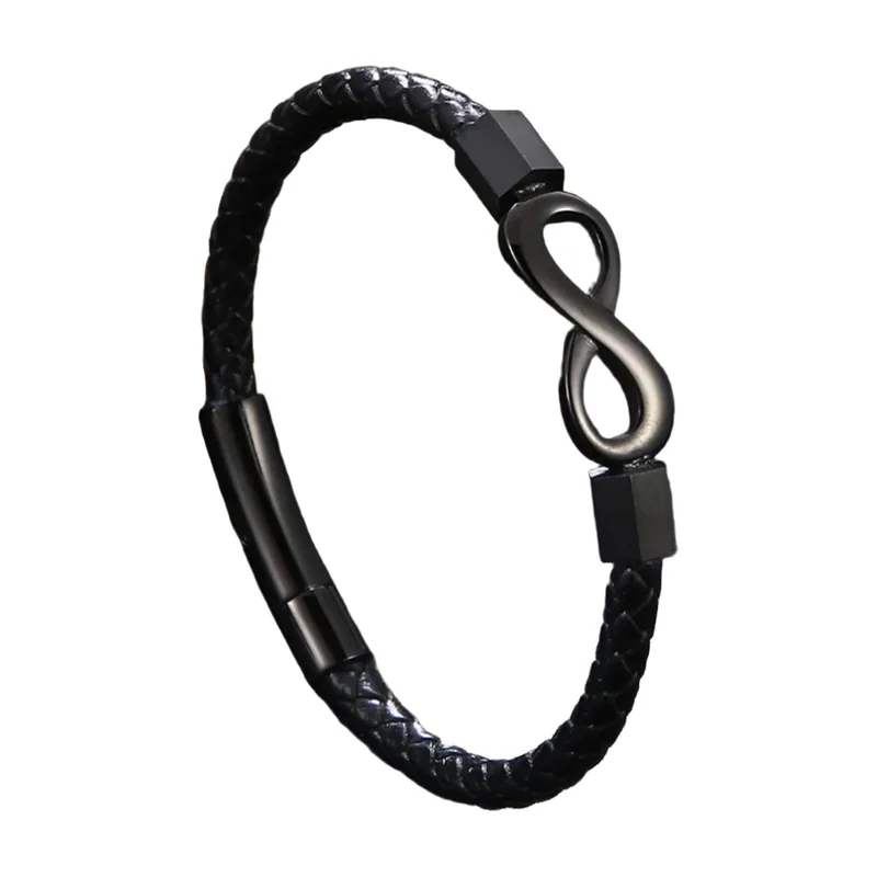 Braided Leather Bracelet with Infinity Symbol, 316L Stainless Steel