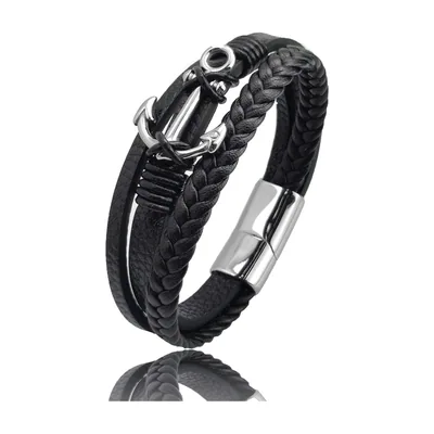 Geflochtenes Lederarmband mit Kreuz-Anhänger, Edelstahl