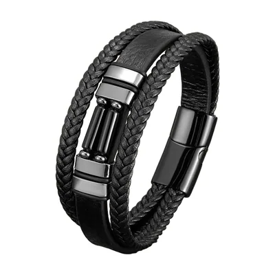 Pulsera de cuero multicapa con cuentas de piedra Chakra, Acero Inoxidable