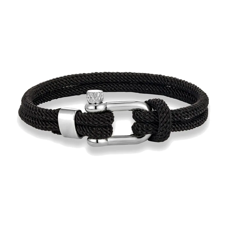Bracelet Corde Nautique avec Fermoir Manille, Acier Inoxydable