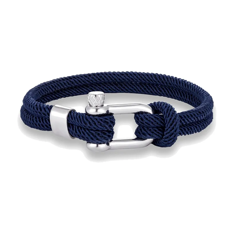 Pulsera de Cuerda Náutica con Cierre de Grillete, Acero Inoxidable