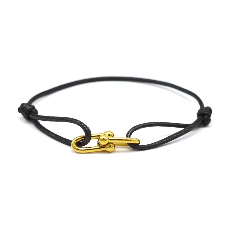 Pulsera de Cuerda Trenzada con Cierre de Herradura, Acero Inoxidable