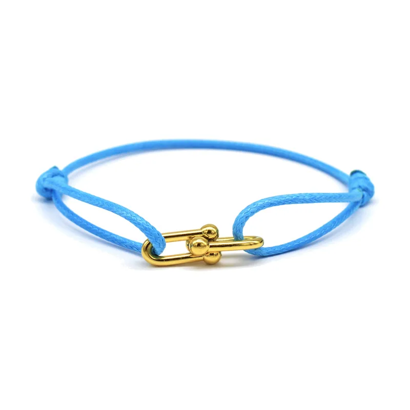 Pulsera de Cuerda Trenzada con Cierre de Herradura, Acero Inoxidable