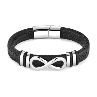 Bracciale in pelle intrecciata con simbolo dell'Infinito, Acciaio Inossidabile