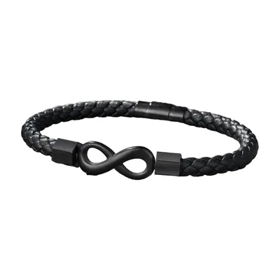 Bracciale in pelle intrecciata con simbolo Infinito, Acciaio Inox