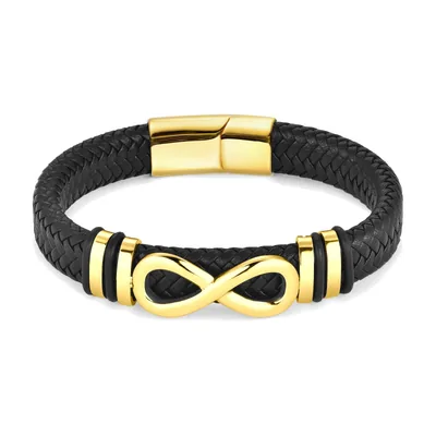 Bracciale in pelle intrecciata con simbolo Infinito, Acciaio Inossidabile