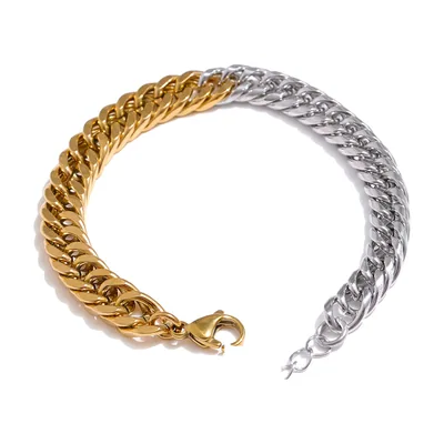 Bracciale a Maglie Cuban Bicolore, Acciaio Inossidabile 316L