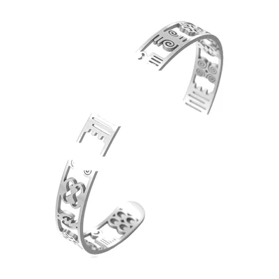 Bracciale a Polsino con Simboli Adinkra, Acciaio Inox 316L