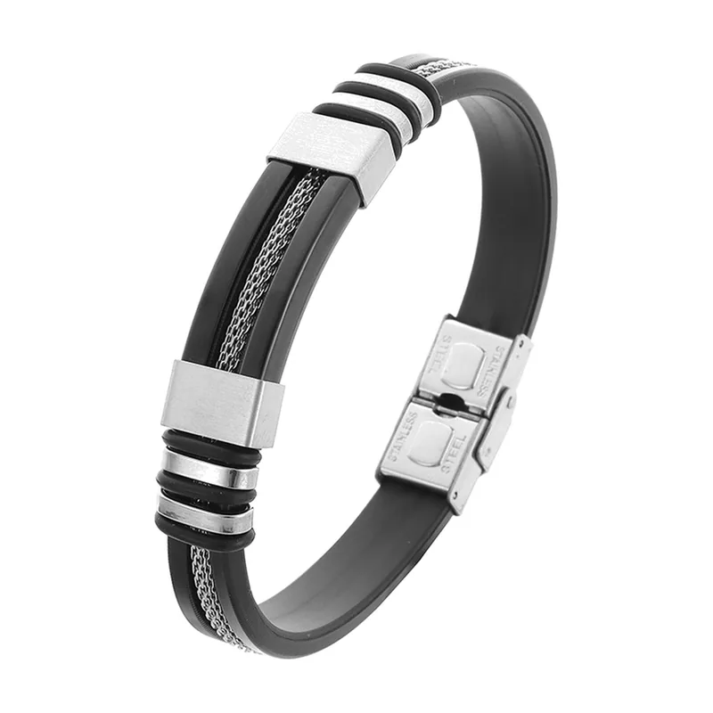 Pulsera Geométrica de Silicona y Acero Inoxidable 316L