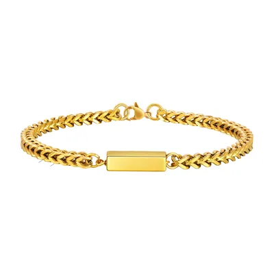Square Link Chain Bracelet with Rectangular Bar, Stainless Steel