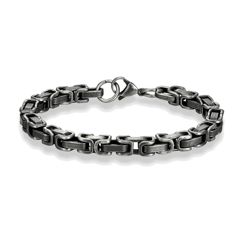 Pulsera de Cadena Curb Multicapa, Acero Inoxidable Gris Antiguo