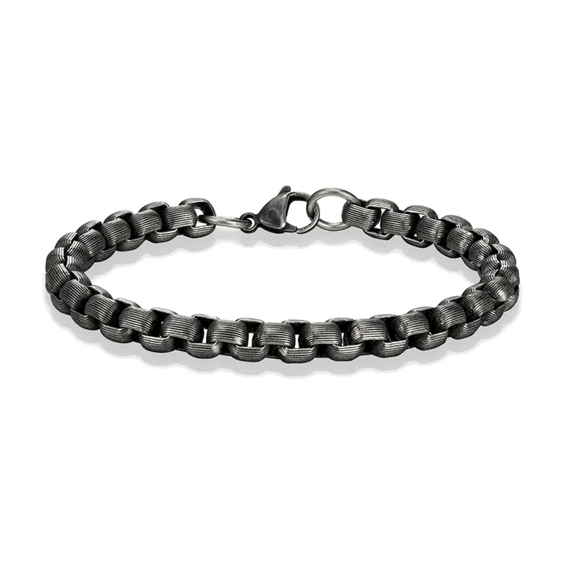 Bracelet Gourmette à Maillons Cubains Texturés, Acier Inoxydable