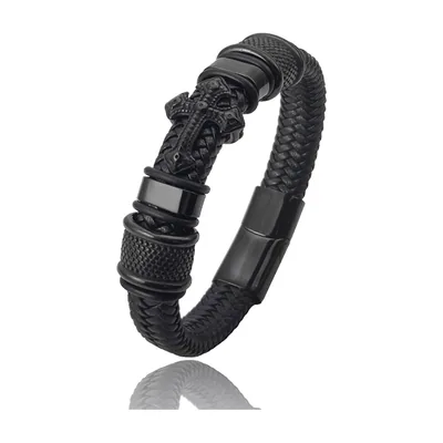 Braided Leather Bracelet with Cross Motif, 316L Stainless Steel