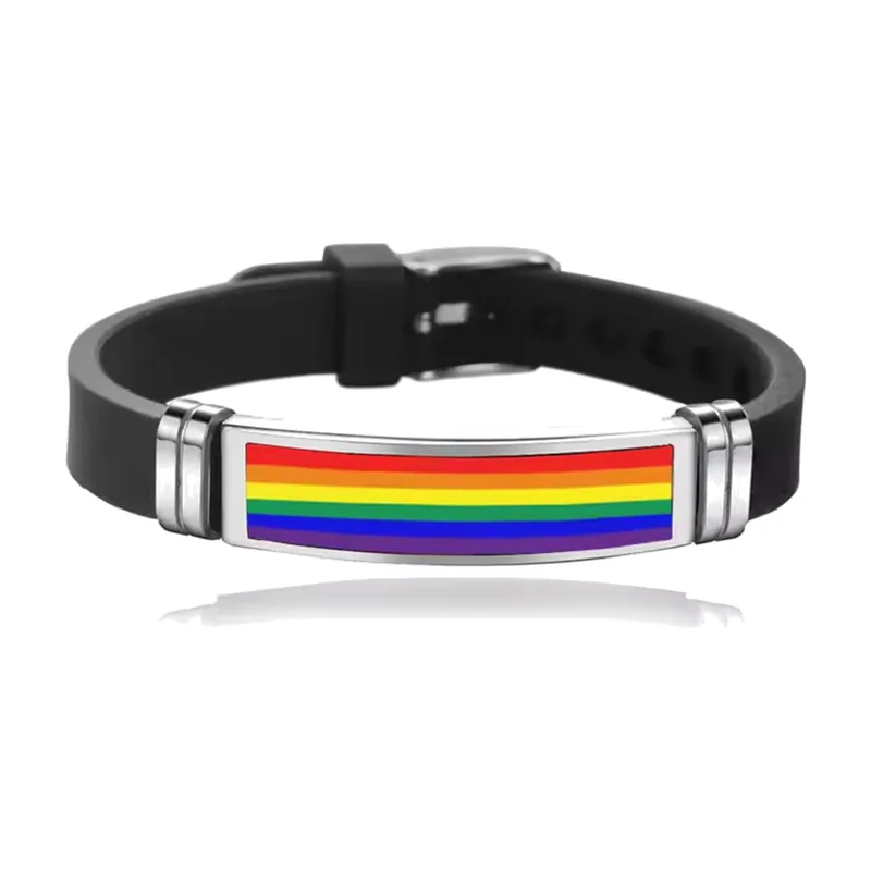 Regenbogen Pride Armband mit Silikonband, Edelstahl