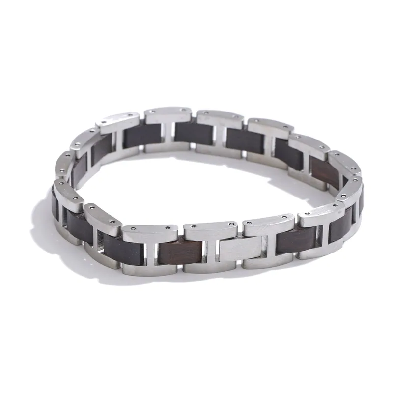 Pulsera de Eslabones de Madera y Acero Inoxidable 316L