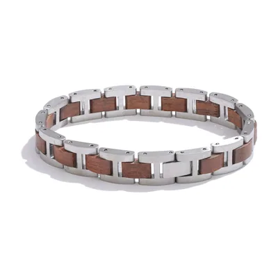 Bracciale a maglie in legno e acciaio inossidabile 316L
