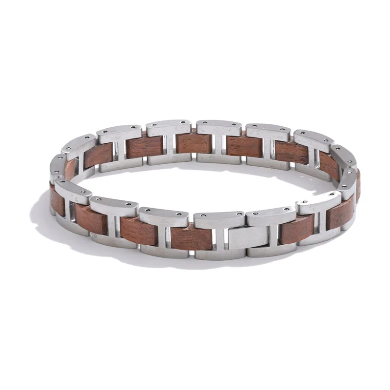 Bracelet à maillons en bois et acier inoxydable 316L