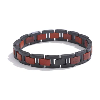 Bracciale in legno e acciaio inossidabile 316L, Nero Opaco