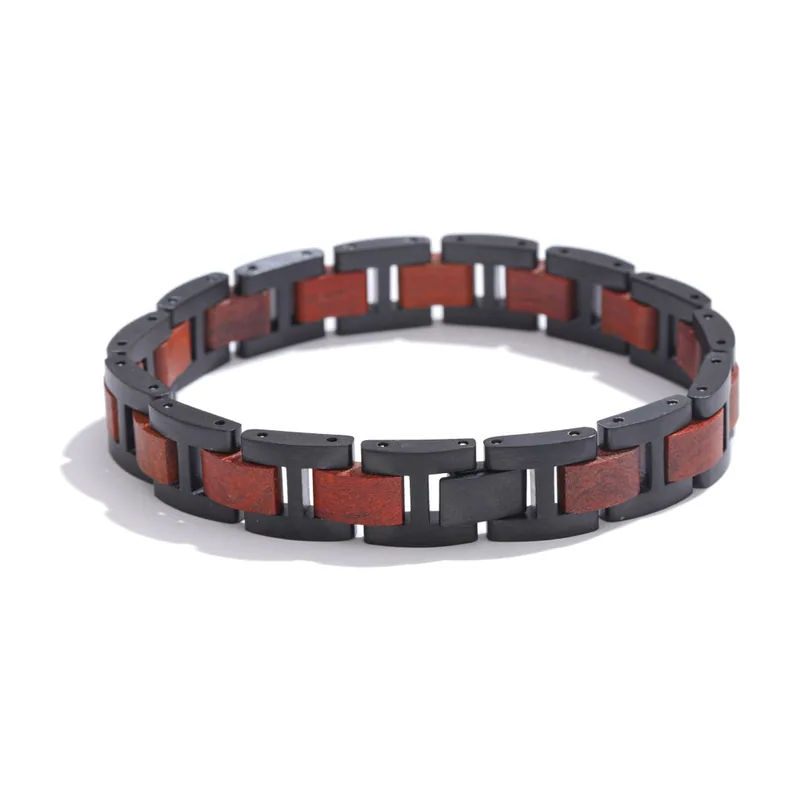 Pulsera de madera y acero inoxidable 316L, Negro Mate