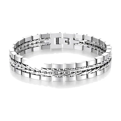 Pulsera de Eslabones Cubanos con Detalle Bizantino, Acero Inoxidable