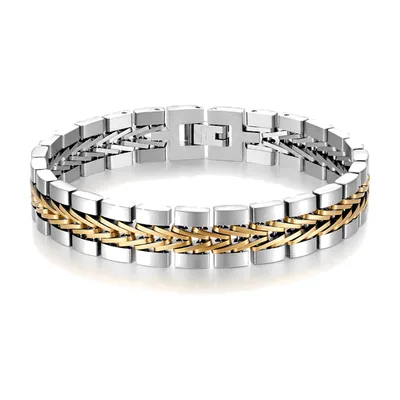 Pulsera de Eslabones Cuban Bicolor, Acero Inoxidable 316L