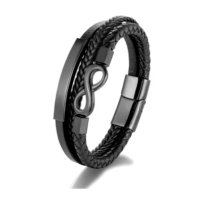 Pulsera de cuero trenzado con símbolo de Infinito, Acero Inoxidable