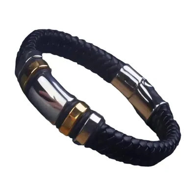 Skull Braided Leather Bracelet with Magnetic Clasp, Stainless Steel