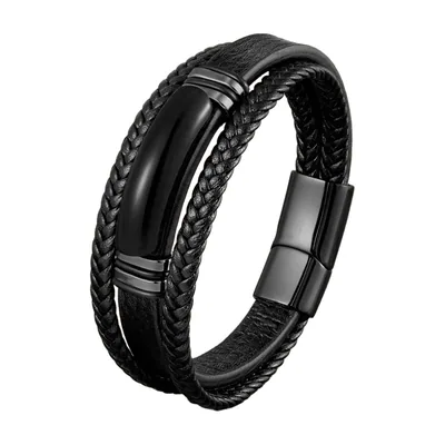 Bracciale in pelle intrecciata e occhio di tigre, Acciaio inossidabile