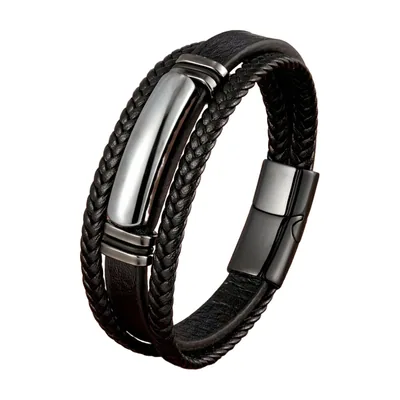 Bracciale in pelle intrecciata e occhio di tigre, Acciaio Inossidabile