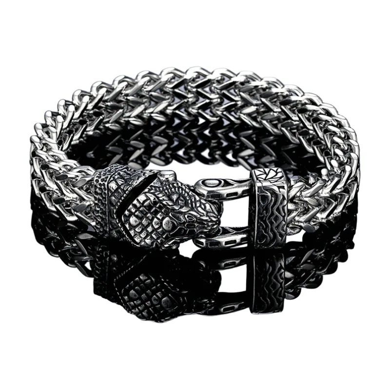 Viking Wolf Head Chain Bracelet, 316L Stainless Steel