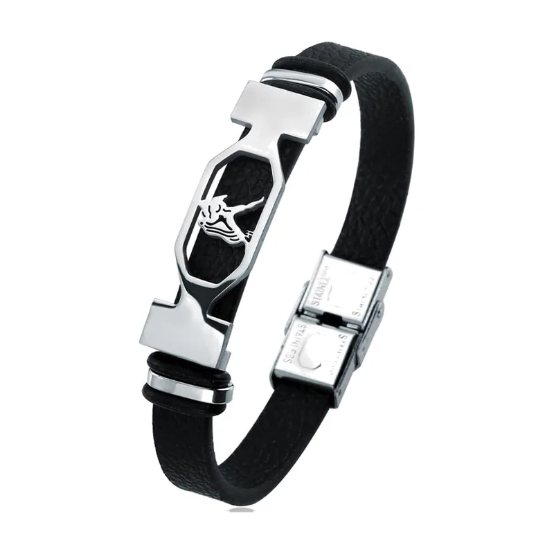 Sternzeichen Armband mit Lederband, Edelstahl