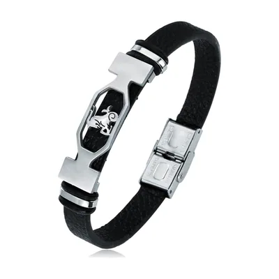Bracciale Segno Zodiacale con Cinturino in Pelle Nera, Acciaio Inossidabile