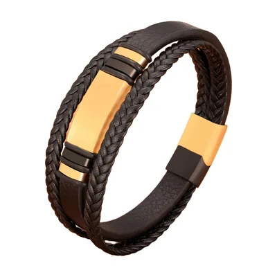 Multi-Layer Braided Leather Bracelet, 316L Stainless Steel