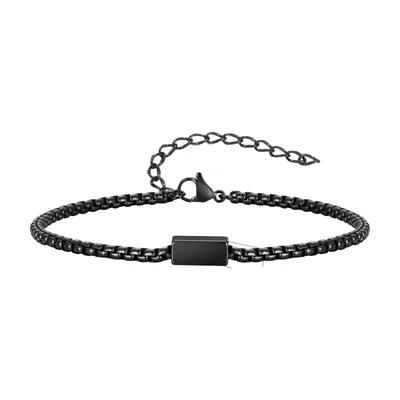 Bracciale a Maglie Quadrate con Tubo Geometrico, Acciaio Inossidabile Nero