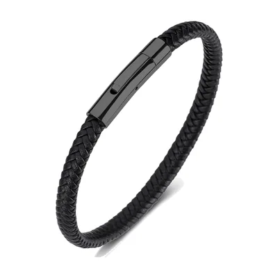 Bracciale in pelle intrecciata con chiusura magnetica, acciaio inossidabile 316L