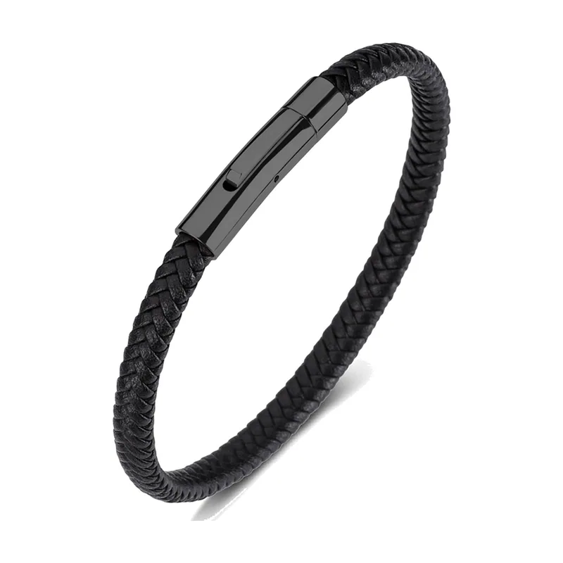 Bracelet en cuir tressé avec fermoir magnétique, acier inoxydable 316L