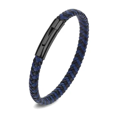 Bracelet en cuir tressé avec fermoir magnétique, acier inoxydable 316L – Noir