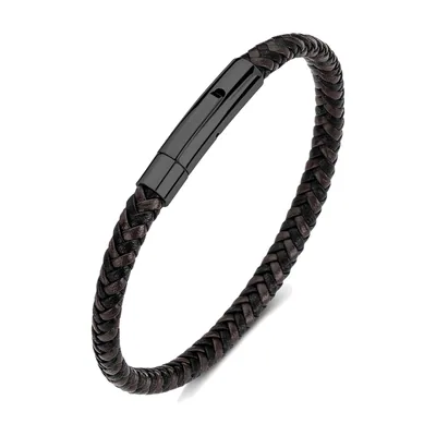 Bracciale in pelle intrecciata con chiusura magnetica, acciaio inossidabile 316L