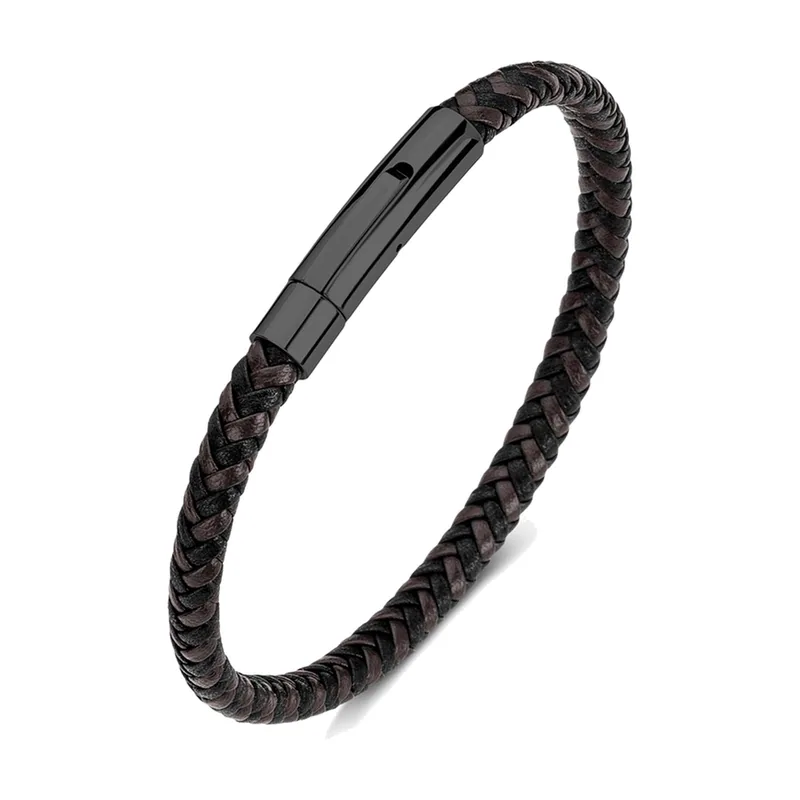 Braided Leather Bracelet with Magnetic Clasp, 316L Stainless Steel