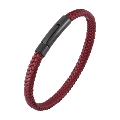 Bracelet en cuir tressé avec fermoir magnétique, acier inoxydable 316L – Noir