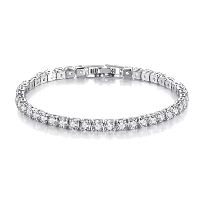 Bracciale Tennis con Zirconia Quadrati, Acciaio Inossidabile 316L – Argento