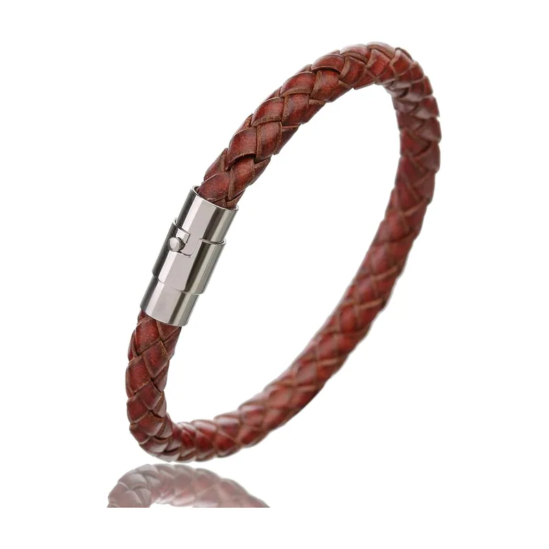 Pulsera de Cuero Trenzado con Cierre Magnético, Acero Inoxidable